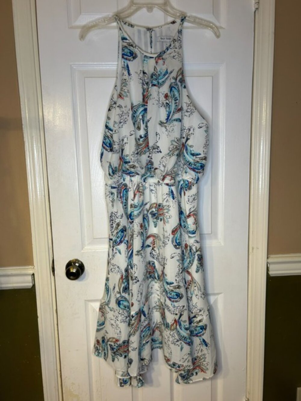 White House Black Market - White with Blue Paisley Dress - Size 14